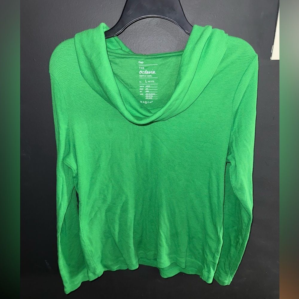 GAP Octavia Scoopneck Henleu Waffle Pullover Longsleeve Top Size L Petite Green